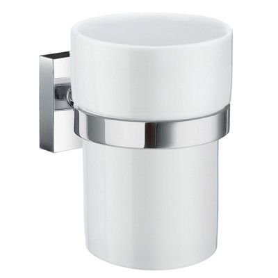 B&Q -  Porcelain Tumbler With Non Rust Brass Wall Mount Holder