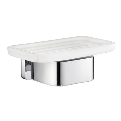 Smedbo Porcelain Rectangular Soap Dish Tray And Polished Chrome Wall Mounted Holder With Concealed Screws For Bath Shower Bathroom from B&Q