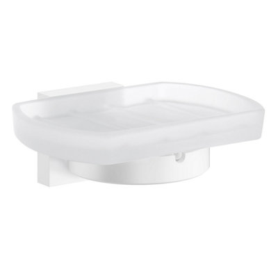 Smedbo Frosted Glass Soap Dish Tray And Matt White Wall Mounted Holder With Concealed Screws For Bath Shower Bathroom from B&Q