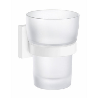 B&Q -  Frosted Glass Tumbler With Non Rust Brass Wall Mount Holder