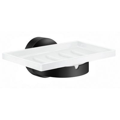 Smedbo Porcelain Rectangular Soap Dish Tray And Matt Black Wall Mounted Holder With Concealed Screws For Bath Shower Bathroom from B&Q