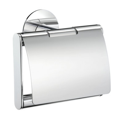 Smedbo Polished Chrome Self Adhesive Wall Mounted Toilet Roll Holder With Lid - Image 2