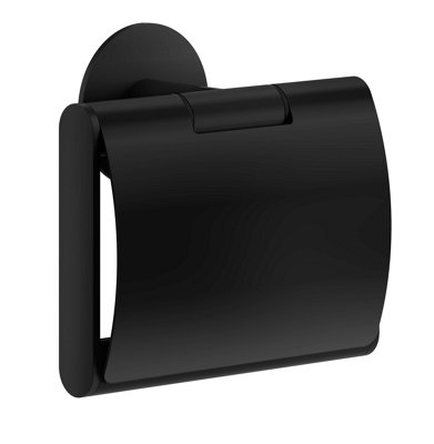 Smedbo Black Matt Self Adhesive Wall Mounted Toilet Roll Holder With Lid - Image 2
