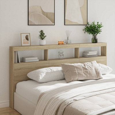 Berkfield Headboard Cabinet With Led Sonoma Oak 200X17X102 Cm from B&Q