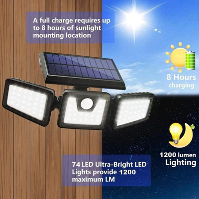 74 LED Solar Powered Light With 3 Adjustable Modes