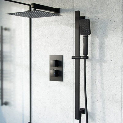 Nes Home 2 Dial Square Thermostatic Shower Mixer ValveHandset & Riser Rail Kit from B&Q