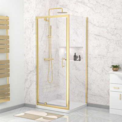 Nes Home Brushed Brass 800 X 760mm Pivot Door Shower Enclosure & Side Panel from B&Q