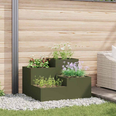 B&Q -  Garden Planter Olive Green 80 X 80 X 60 Cm Steel