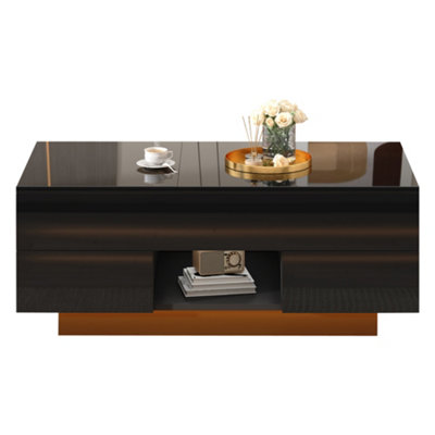 B&Q -  Led Lift-Top Coffee TableHigh Gloss Centre Table With 2 Drawers & Led LightsLifting Sofa Side TableSpace-Saving End Table