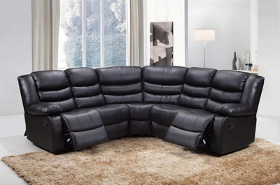 Squareboxx Roma 5 Seater Leather Recliner Corner Sofa Set Black