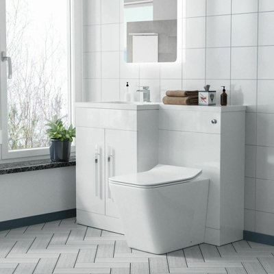 Nes Home White 1100 mm Lh L-Shape Basin Vanity Unit Wc Btw Rimless Toilet from B&Q