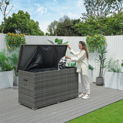 Abrihome 980L Aluminum Outdoor Rattan Storage BoxOutdoor Large Deck Storage Box For PatioYardGrey (L 170 X H 95 X W 77) from B&Q
