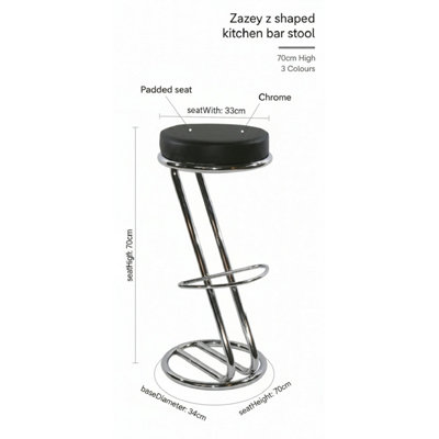  - Zazey Z Shaped Kitchen Bar Stool 70Cm High 3 Colours