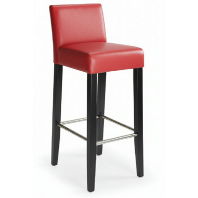  - Stenory Red Padded Kitchen Breakfast Bar Stool Wooden Frame And Legs