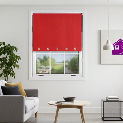 Furnished Made To Measure Blackout Roller Blinds With Square EyeletsRed Roller Blind (W)90Cm (L)210Cm from B&Q