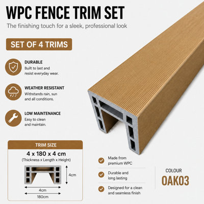Composite Fence Panel Base & Top Trims Set Of 4 Wpc Fence Panel Trims Oak03  180Cm For Garden Fence Panels & Slats from B&Q