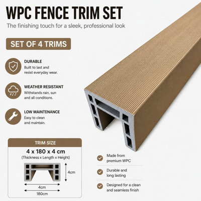 Composite Fence Panel Base & Top Trims Set Of 4 Wpc Fence Panel Trims Khaki 180Cm For Garden Fence Panels & Slats from B&Q