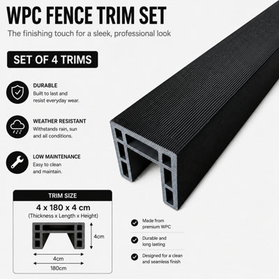 Composite Fence Panel Base & Top Trims Set Of 4 Wpc Fence Panel Trims Black 180Cm For Garden Fence Panels & Slats from B&Q