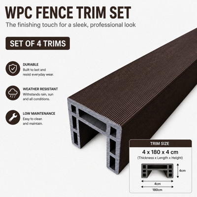 Composite Fence Panel Base & Top Trims Set Of 4 Wpc Fence Panel Trims Dark Brown 180Cm For Garden Fence Panels & Slats from B&Q