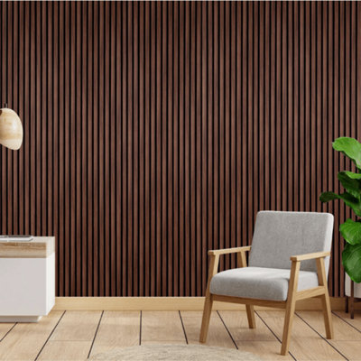  - Acoustic Slat Wall Panels Walnut 60 X 240Cm Pack Of 4 Slatted Decorative Panels Covers 5.76M²