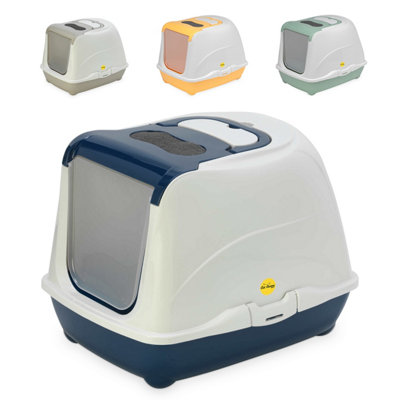 Cat Centre.Direct Cat Centre Dark Blue Cat Flip Litter Tray 4 Colours Box Hooded Pan Toilet Loo Carbon Filter Scoop from B&Q