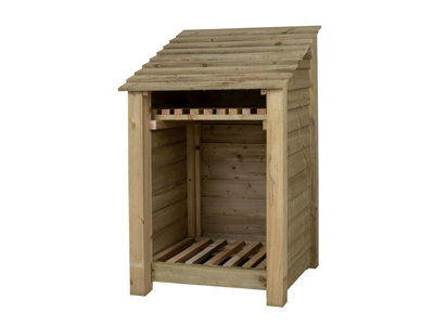 Arbor Garden Solutions Wooden Log Store With Kindling Shelf W-79CmH-126CmD-88CmNatural (Light Green) Finish from B&Q