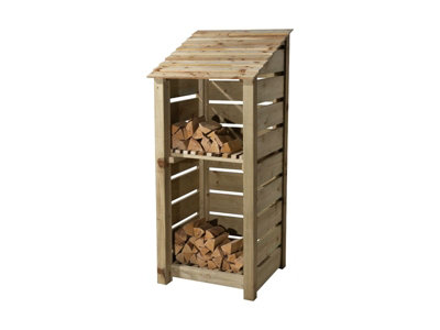 Arbor Garden Solutions Slatted Wooden Log Store With Kindling Shelf W-79CmH-180CmD-88CmNatural (Light Green) Finish from B&Q