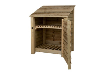 Arbor Garden Solutions Wooden Log Store With Door And Kindling Shelf W-99CmH-126CmD-88CmNatural (Light Green) Finish from B&Q
