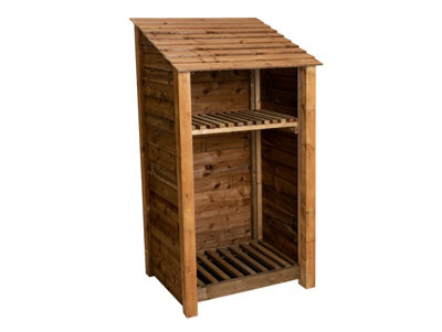 Arbor Garden Solutions Wooden Log Store With Kindling Shelf W-99CmH-180CmD-88CmBrown Finish from B&Q