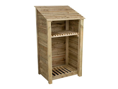 Arbor Garden Solutions Wooden Log Store With Kindling Shelf W-99CmH-180CmD-88CmNatural (Light Green) Finish from B&Q