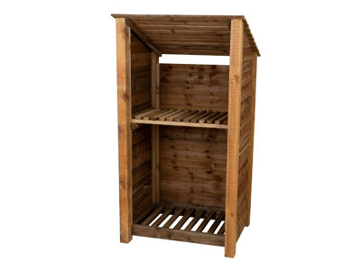 Arbor Garden Solutions Wooden Log Store (Roof Sloping Back) With Kindling Shelf W-99CmH-180CmD-88CmBrown Finish from B&Q