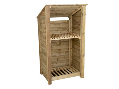 Arbor Garden Solutions Wooden Log Store (Roof Sloping Back) With Kindling Shelf W-99CmH-180CmD-88CmNatural (Light Green) Finish from B&Q