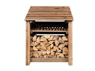 Arbor Garden Solutions Slatted Wooden Log Store With Kindling Shelf W-99CmH-126CmD-88CmBrown Finish from B&Q