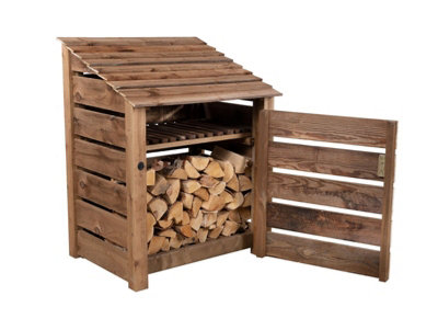 Arbor Garden Solutions Slatted Wooden Log Store With Door And Kindling Shelf W-99CmH-126CmD-88CmBrown Finish from B&Q