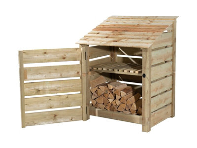 Arbor Garden Solutions Slatted Wooden Log Store With Door And Kindling Shelf W-99CmH-126CmD-88CmNatural (Light Green) Finish from B&Q