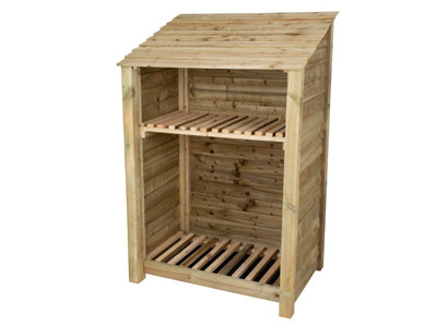 Arbor Garden Solutions Wooden Log Store With Kindling Shelf W-119CmH-180CmD-88CmNatural (Light Green) Finish from B&Q