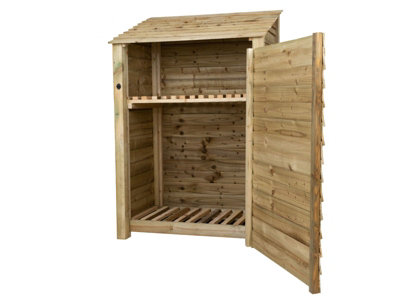 Arbor Garden Solutions Wooden Log Store With Door And Kindling Shelf W-119CmH-180CmD-88CmNatural (Light Green) Finish from B&Q