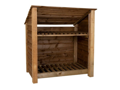 Arbor Garden Solutions Wooden Log Store (Roof Sloping Back) With Kindling Shelf W-119CmH-126CmD-88CmBrown Finish from B&Q
