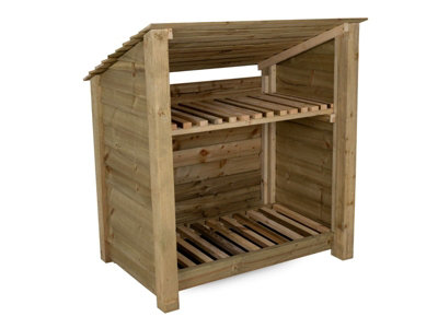 Arbor Garden Solutions Wooden Log Store (Roof Sloping Back) With Kindling Shelf W-119CmH-126CmD-88CmNatural (Light Green) Finish from B&Q
