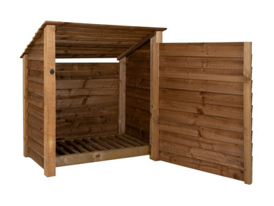 Arbor Garden Solutions Wooden Log Store (Roof Sloping Back) With Door W-119CmH-126CmD-88CmBrown Finish from B&Q