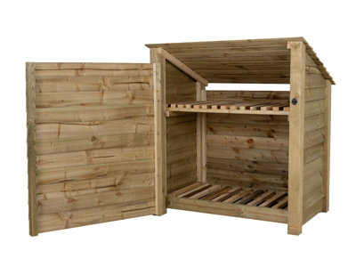 Arbor Garden Solutions Wooden Log Store (Roof Sloping Back) With Door And Kindling Shelf W-119CmH-126CmD-88CmNatural (Light Green) Finish from B&Q