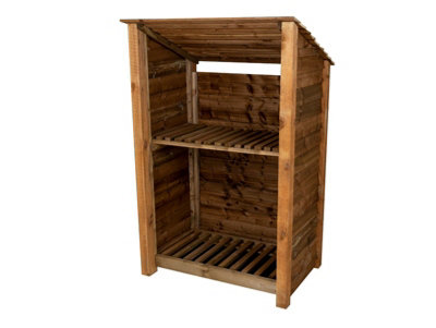 Arbor Garden Solutions Wooden Log Store (Roof Sloping Back) With Kindling Shelf W-119CmH-180CmD-88CmBrown Finish from B&Q