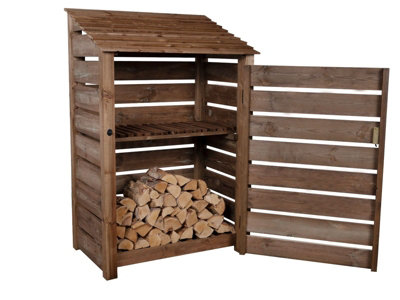Arbor Garden Solutions Slatted Wooden Log Store With Door And Kindling Shelf W-119CmH-180CmD-88CmBrown Finish from B&Q