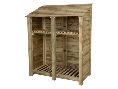 Arbor Garden Solutions Wooden Log Store With Kindling Shelf W-146CmH-180CmD-88CmNatural (Light Green) Finish from B&Q