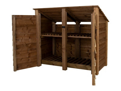 Arbor Garden Solutions Wooden Log Store (Roof Sloping Back) With Door And Kindling Shelf W-146CmH-126CmD-88CmBrown Finish from B&Q