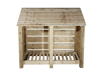 Arbor Garden Solutions Slatted Wooden Log Store W-146CmH-126CmD-88CmNatural (Light Green) Finish from B&Q