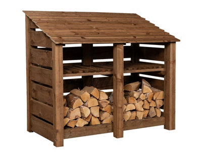 Arbor Garden Solutions Slatted Wooden Log Store With Kindling Shelf W-146CmH-126CmD-88CmBrown Finish from B&Q