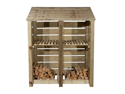 Arbor Garden Solutions Slatted Wooden Log Store With Kindling Shelf W-146CmH-180CmD-88CmNatural (Light Green) Finish from B&Q