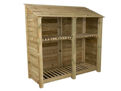 Arbor Garden Solutions Wooden Log Store With Kindling Shelf W-187CmH-180CmD-88CmNatural (Light Green) Finish from B&Q