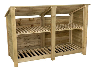 Arbor Garden Solutions Wooden Log Store (Roof Sloping Back) With Kindling Shelf W-187CmH-126CmD-88CmNatural (Light Green) Finish from B&Q
